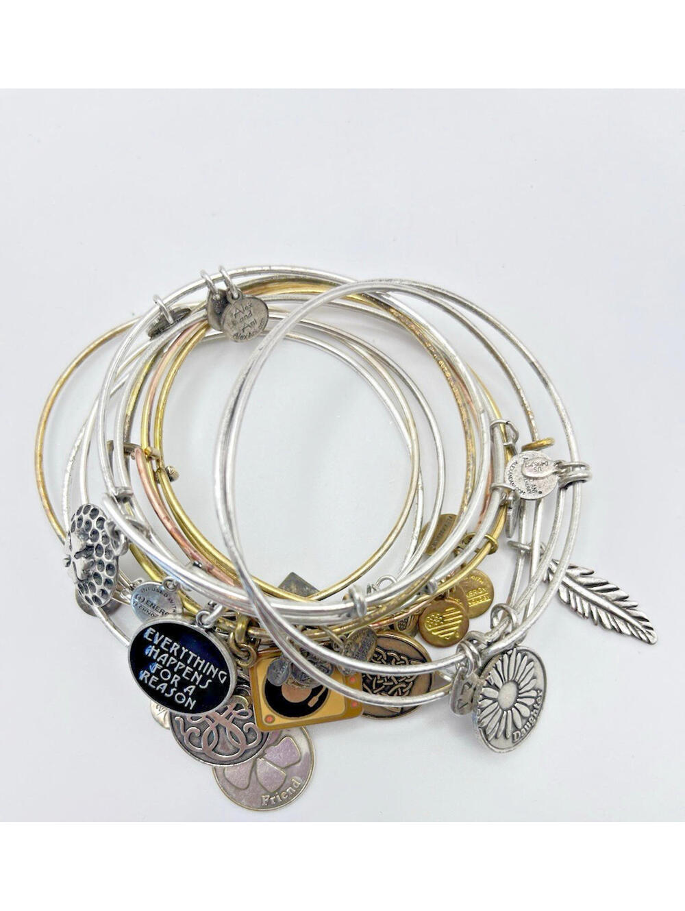 Alex and Ani Expandable Adjustable Wire Bracelet Charms 10 pcs Gold Silver tone